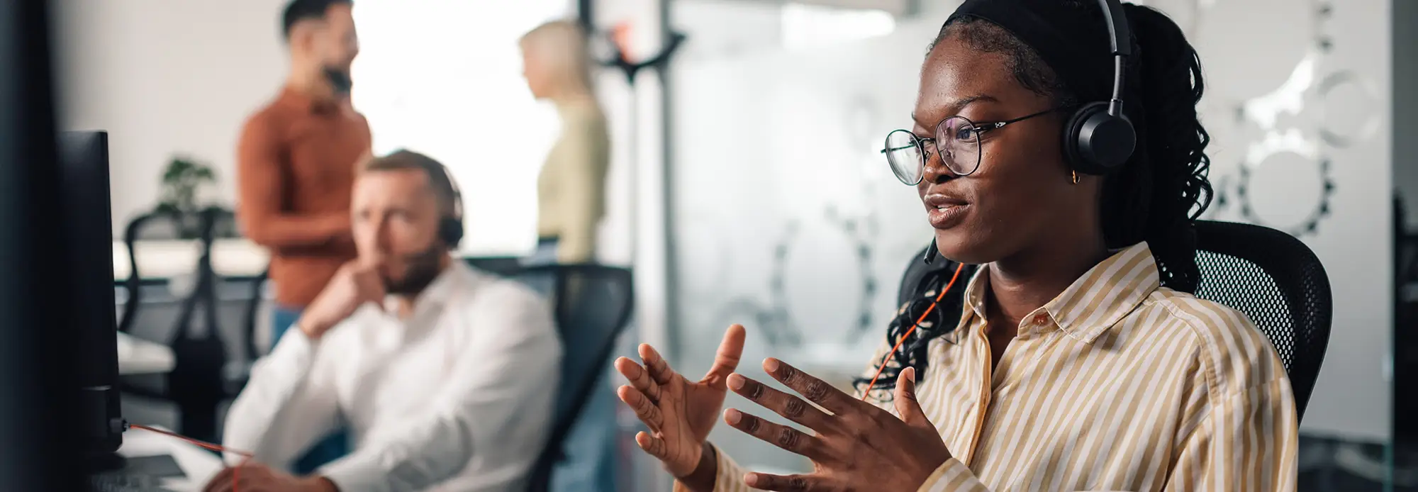 A diligent representative calls a professional on-demand interpreter to help with a new client.